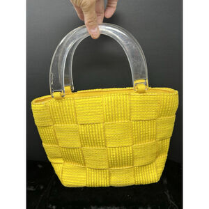 M & G Bertini Purse Bag Basket Weave Yellow Lucite Handle Italy - VINTAGE